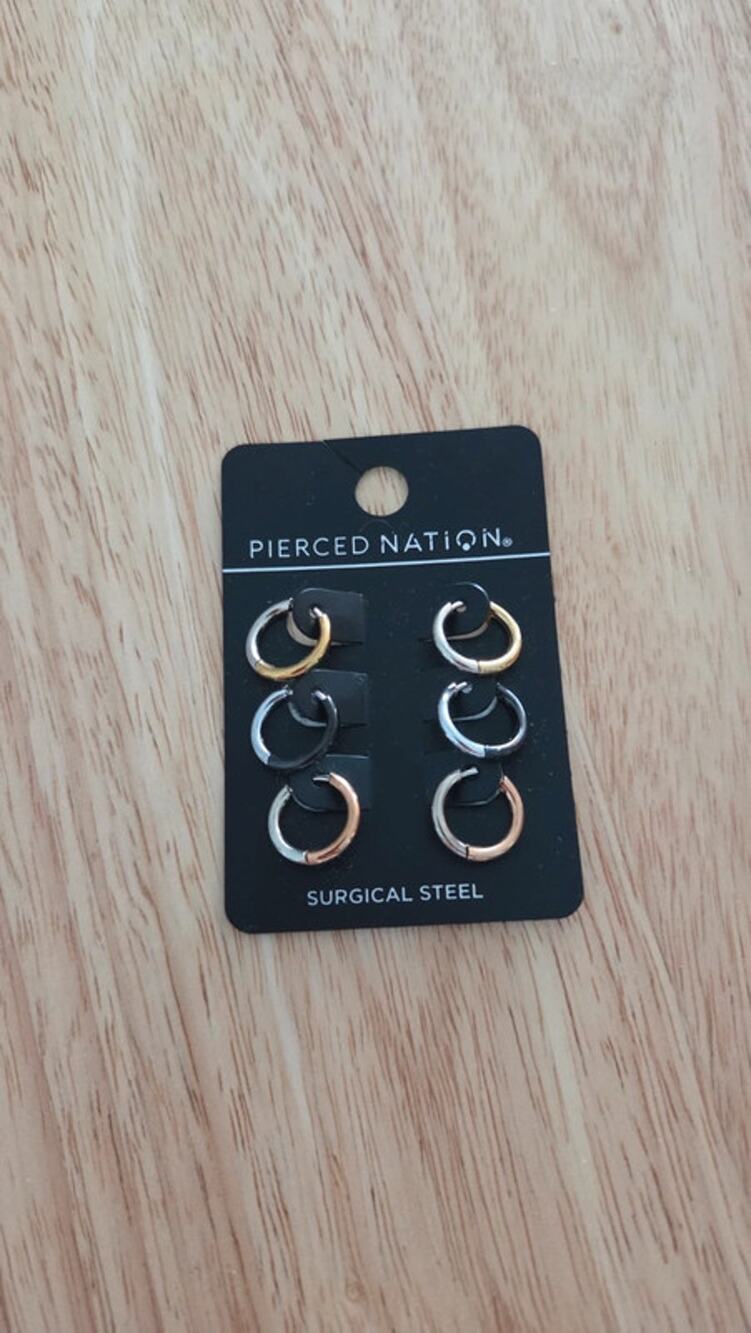 Pierced Nation Hoop Earrings 3 Pair Surgical Steel Gold Silver Rose Gold NEW